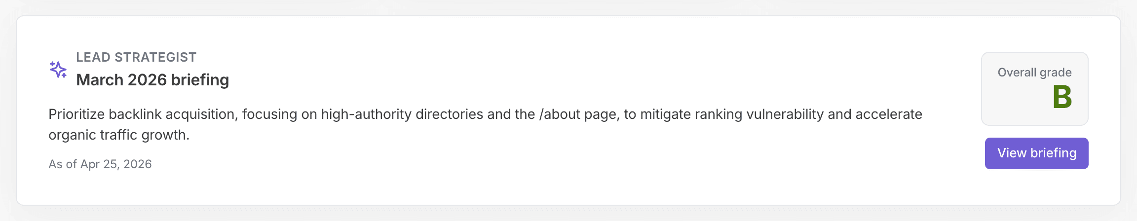 Strategist system showing priority context and approval-ready work