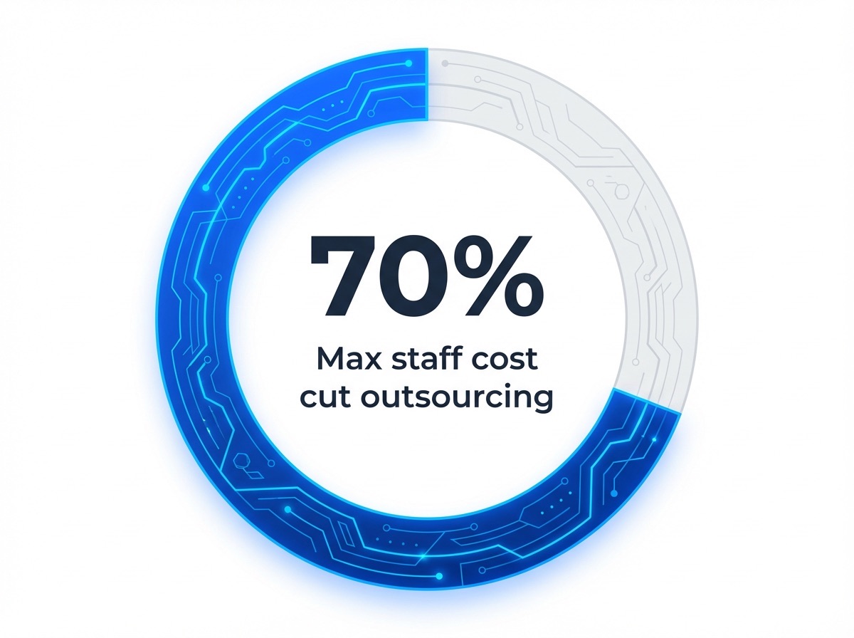 Infographic showing Maximum potential reduction in staff spending by outsourcing: 70%