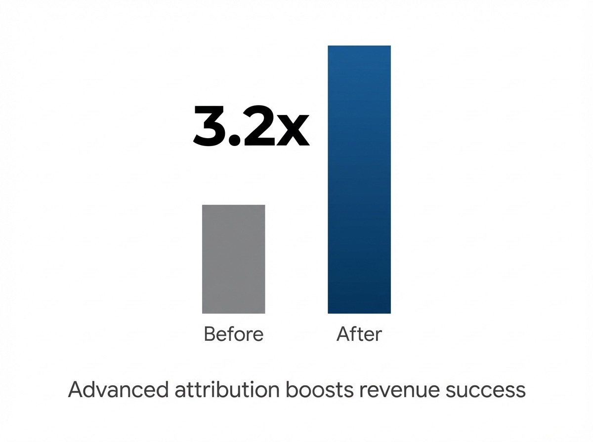 Infographic showing Likelihood of outperforming revenue goals for companies using advanced attribution: 3.2x