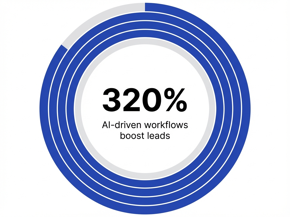 Infographic showing Increase in qualified leads with AI-driven workflows: 320%