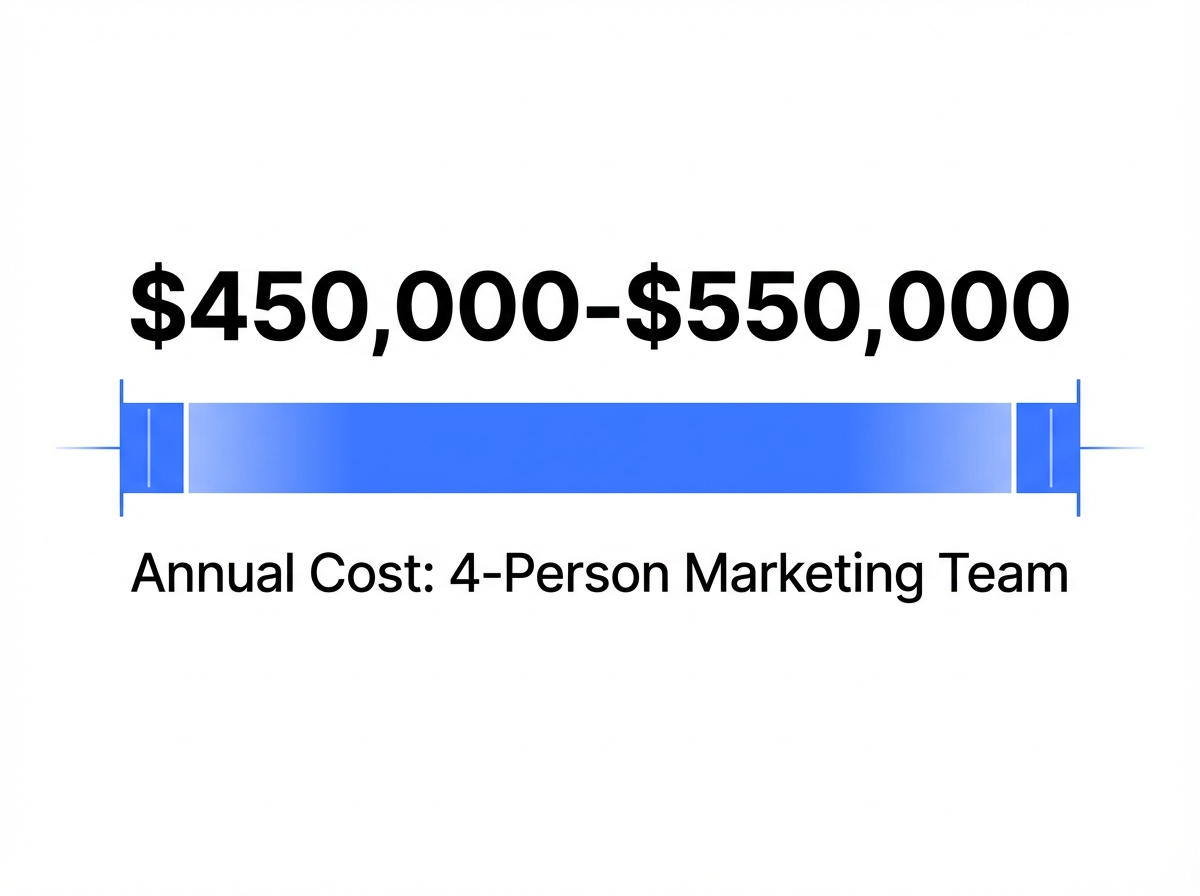 Infographic showing Annual Cost of 4-Person In-House Marketing Team: $450000-$550000