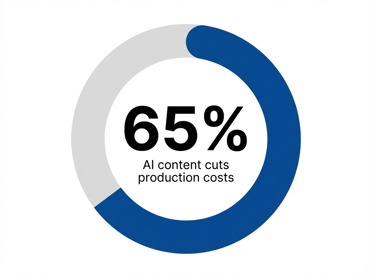 Infographic showing Production cost reduction with AI-generated content vs freelancers: 65%