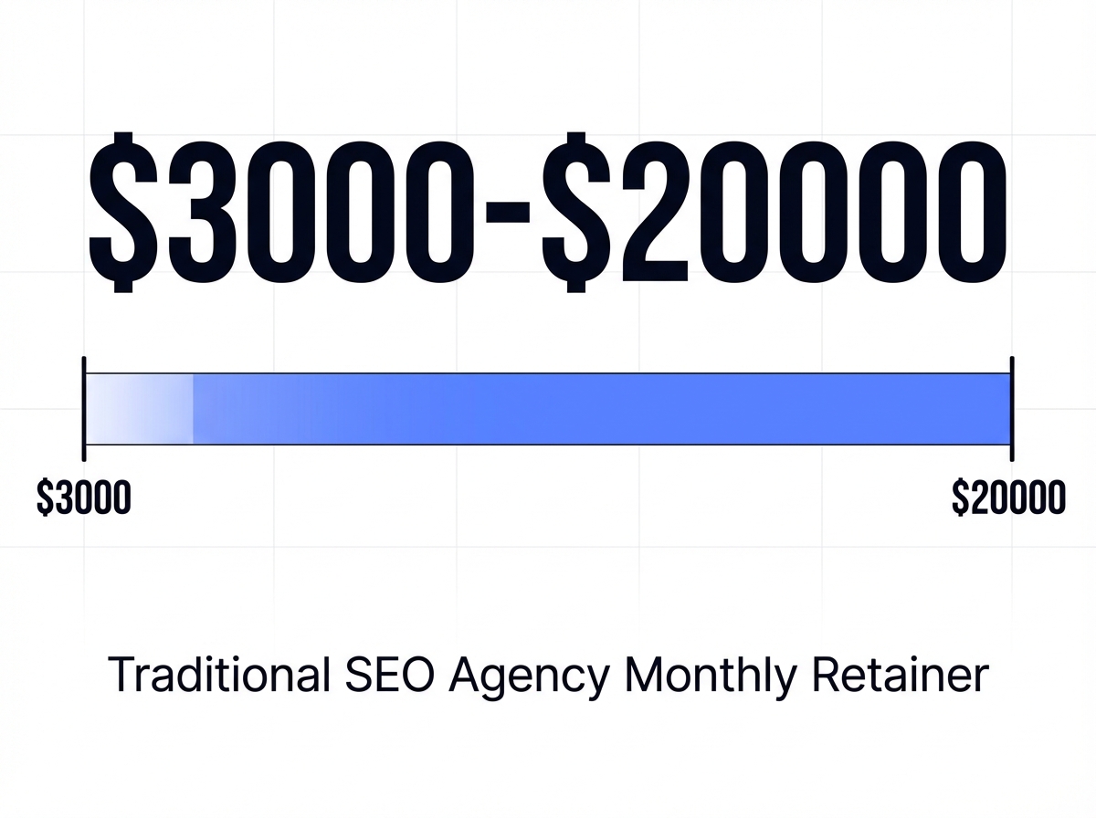 Infographic showing Traditional SEO Agency Monthly Retainer: $3000-$20000
