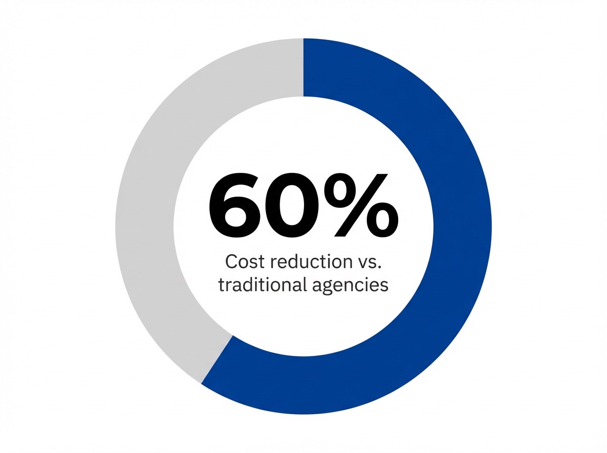 Infographic showing Cost reduction vs. traditional agencies: 60%