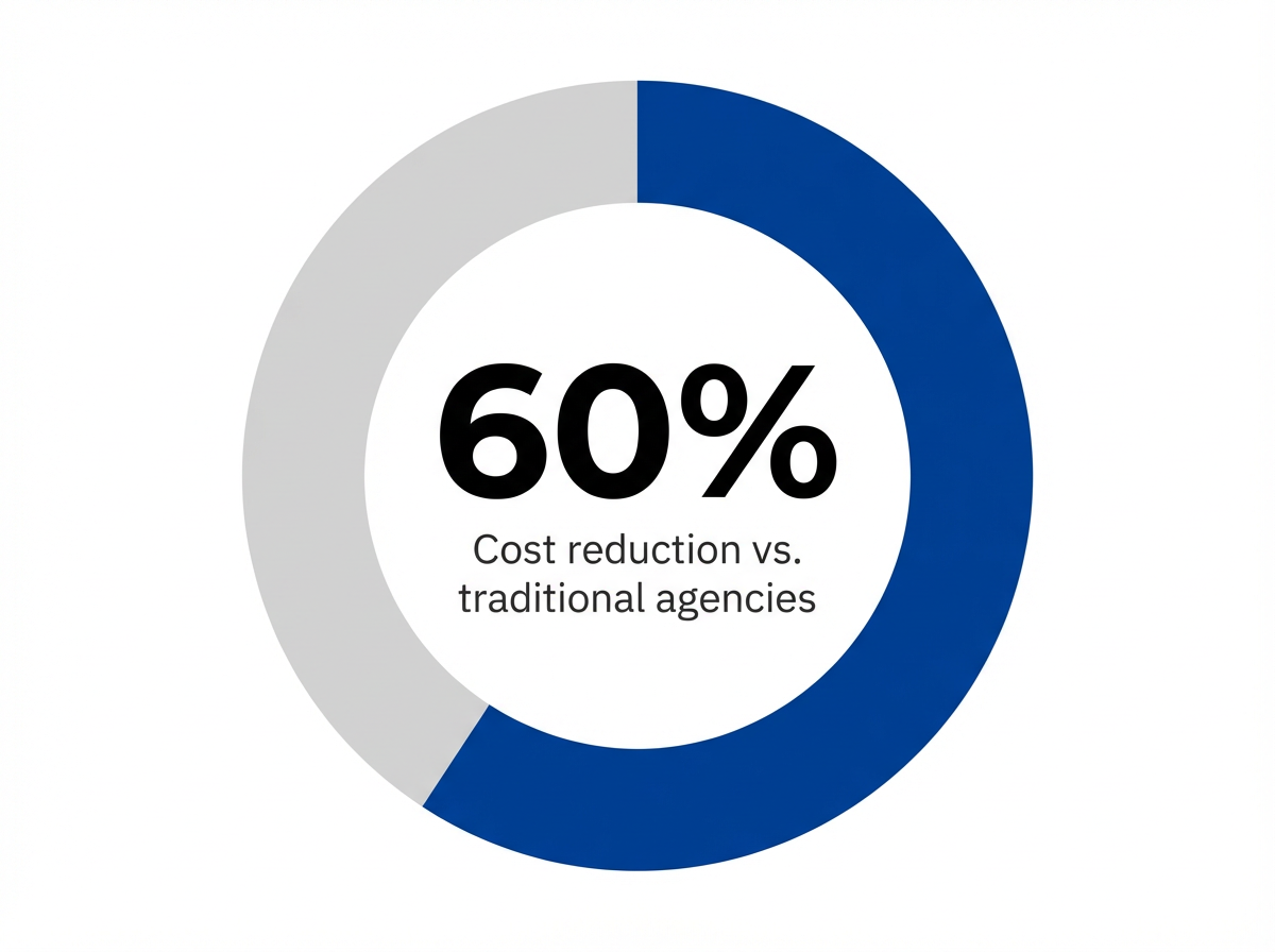 Infographic showing Cost reduction vs. traditional agencies: 60%