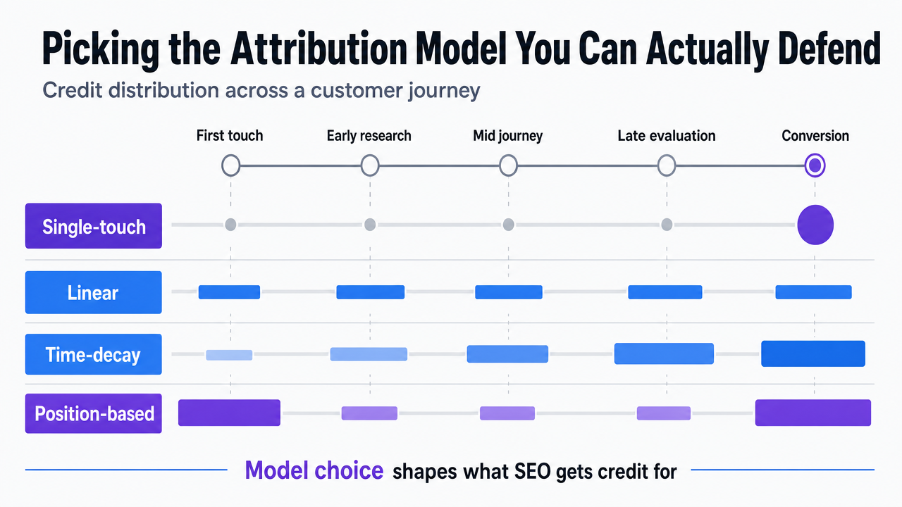 Compare the attribution models discussed in the section (single-touch vs linear, time-decay, position-based) with their credit distribution patterns