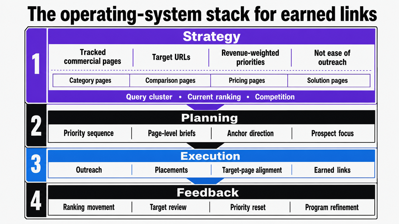 Visualize the four-layer operating stack described in the section's subsections as a vertical process framework