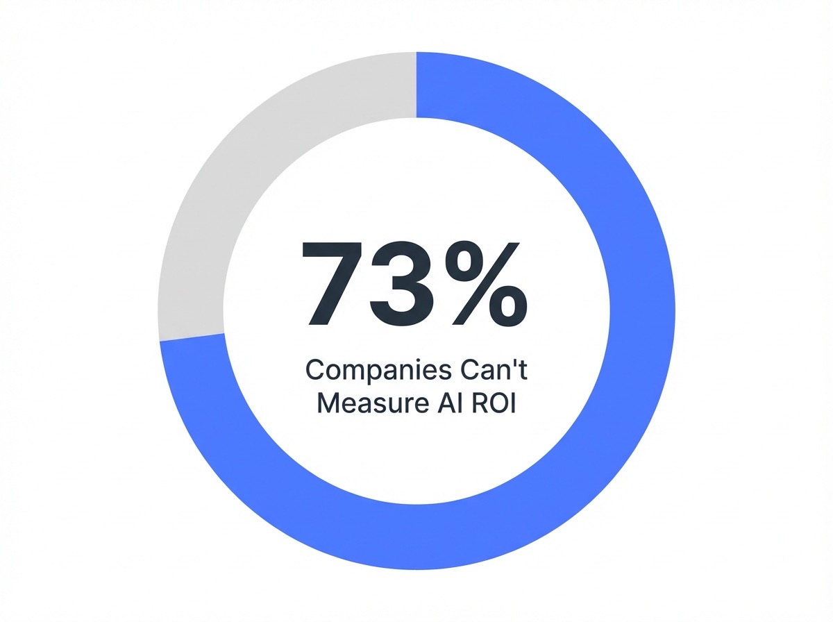 Infographic showing Companies Unable to Quantify AI ROI: 73%