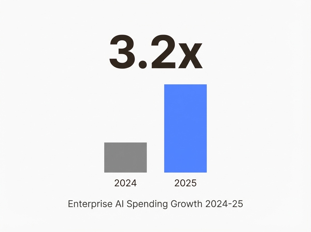 Infographic showing Increase in Enterprise AI Spending (2024 vs 2025): 3.2x