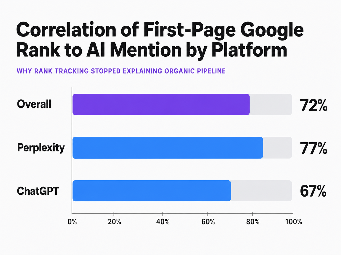 Chart showing Correlation of First-Page Google Rank to AI Mention by Platform