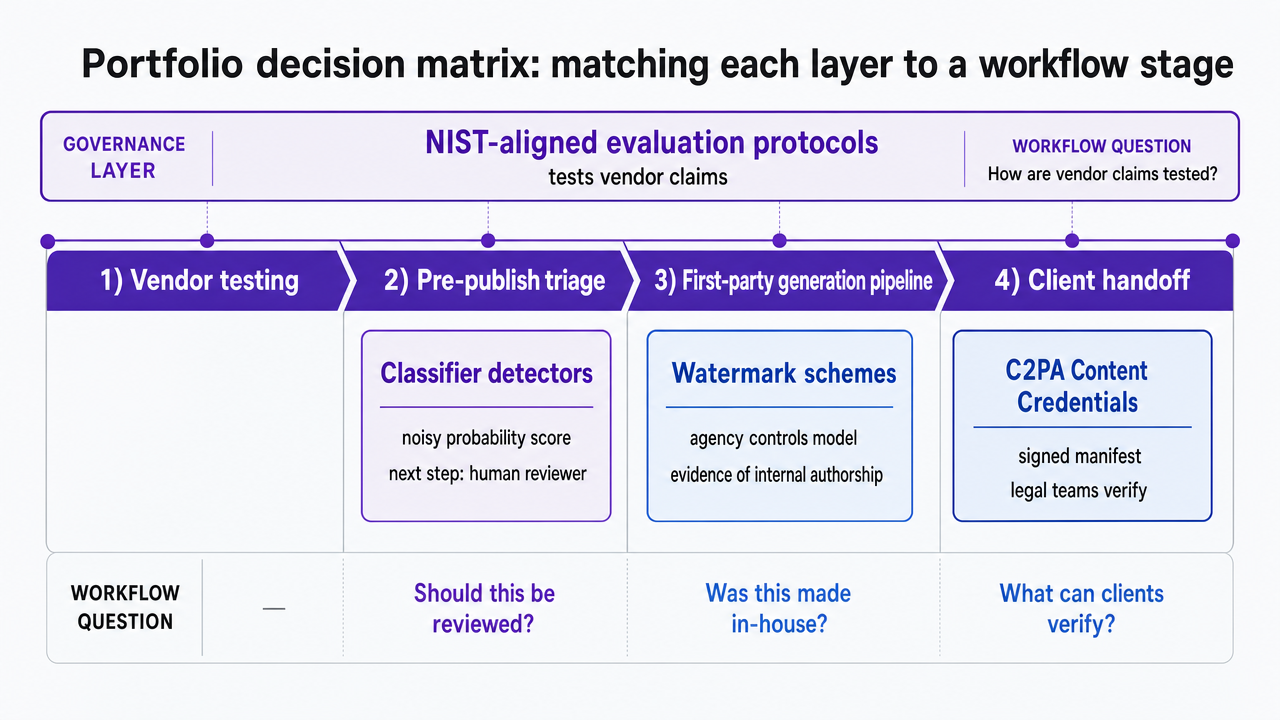 Translate the four-layer visibility stack into a workflow-stage infographic, reinforcing the section's argument that each layer answers a different question at a different stage rather than competing for 'best tool' status
