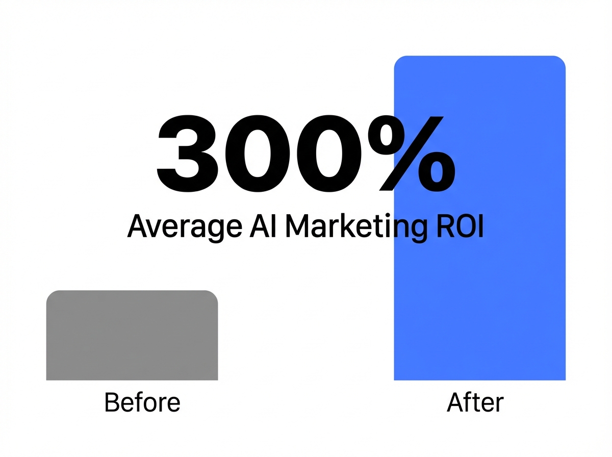 Infographic showing Average ROI for AI Marketing Implementation: 300%