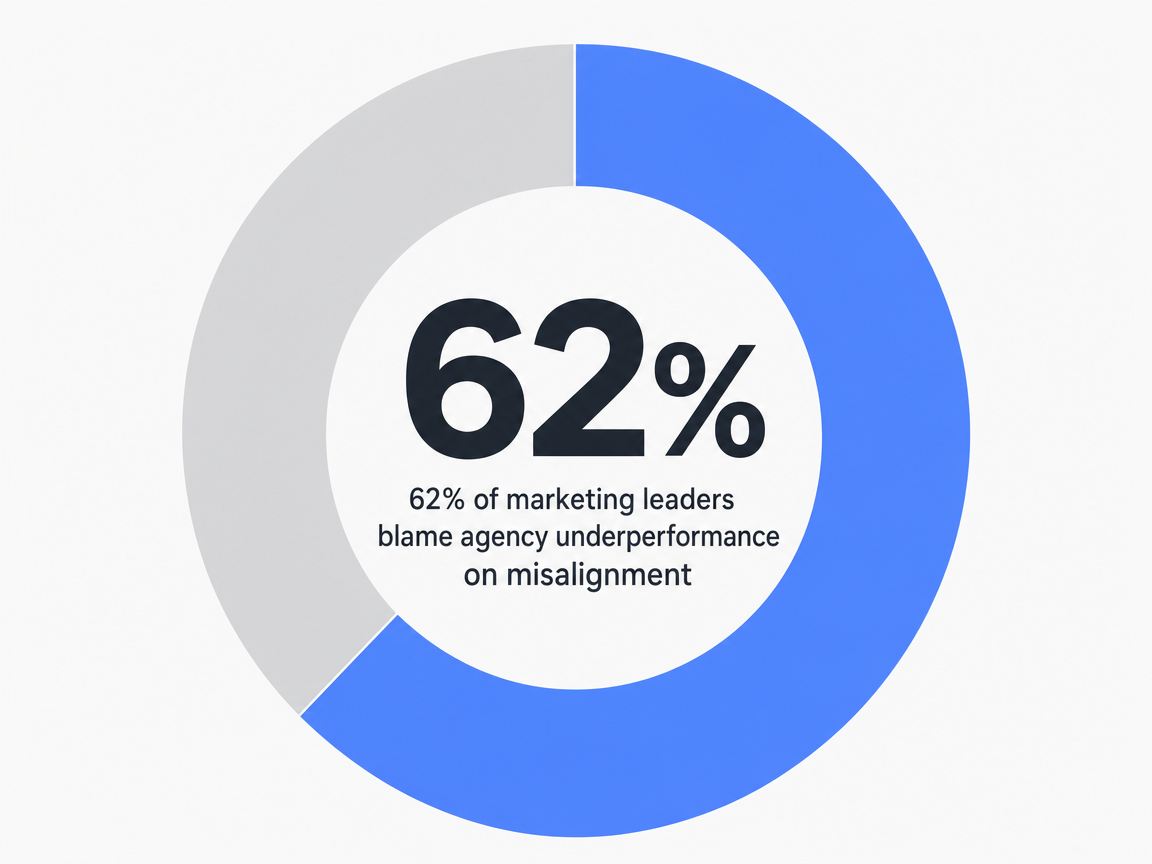 Infographic showing 62% of marketing leaders blame agency underperformance on misalignment: 62%