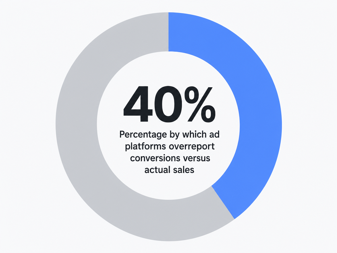 Infographic showing Percentage by which ad platforms overreport conversions versus actual sales: 40%