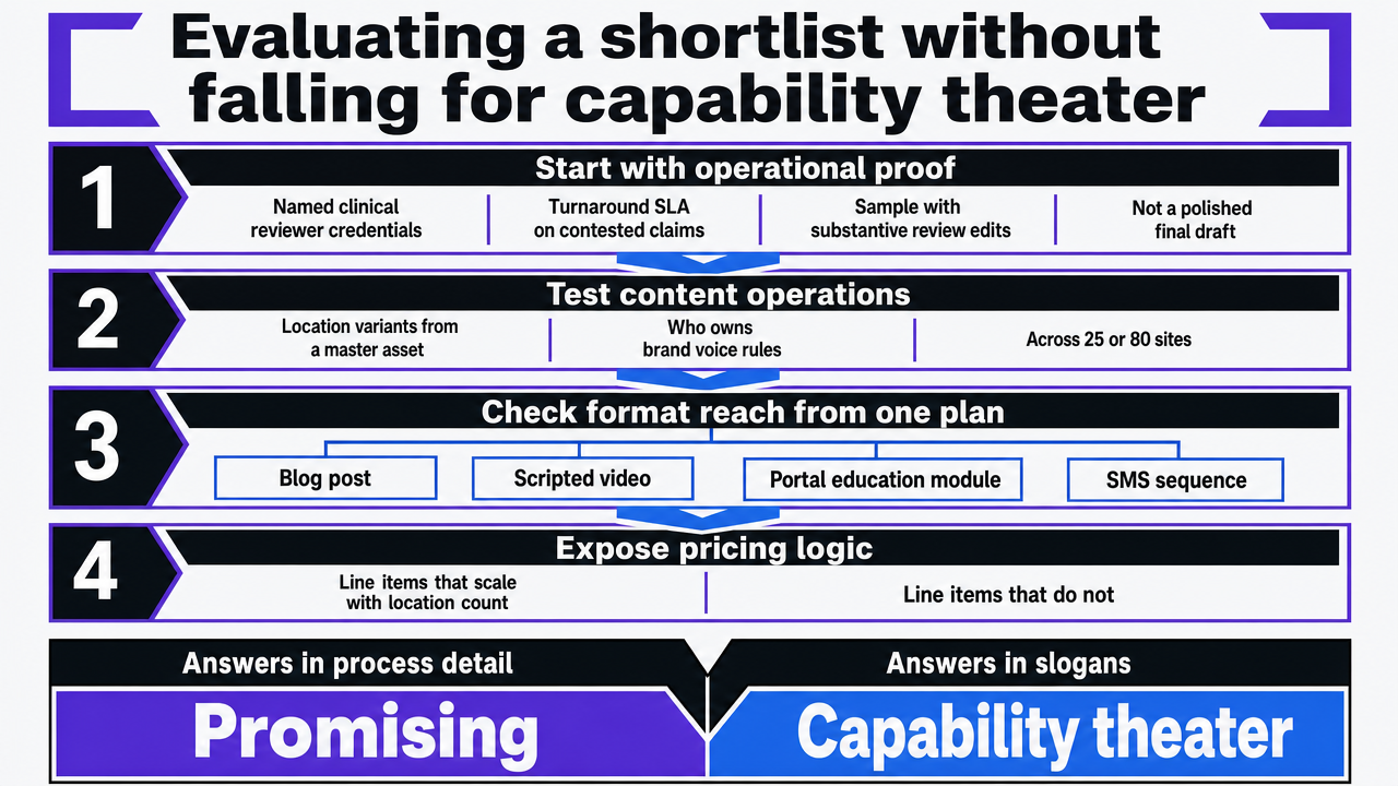 Visualize the section's checklist of operational evaluation questions as a process-style decision framework, since the section explicitly walks through a sequence of vendor-vetting steps