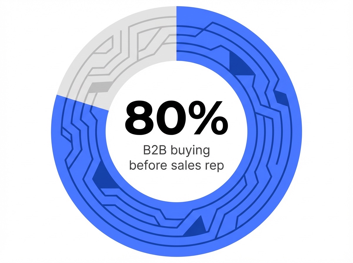 Infographic showing Portion of B2B buying process completed before engaging a sales rep: 80%