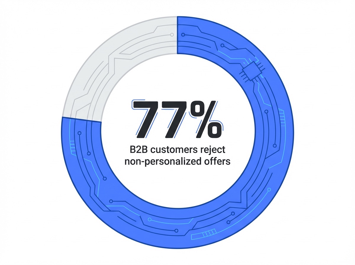 Infographic showing B2B customers who will not buy from businesses that don't personalize offers: 77%