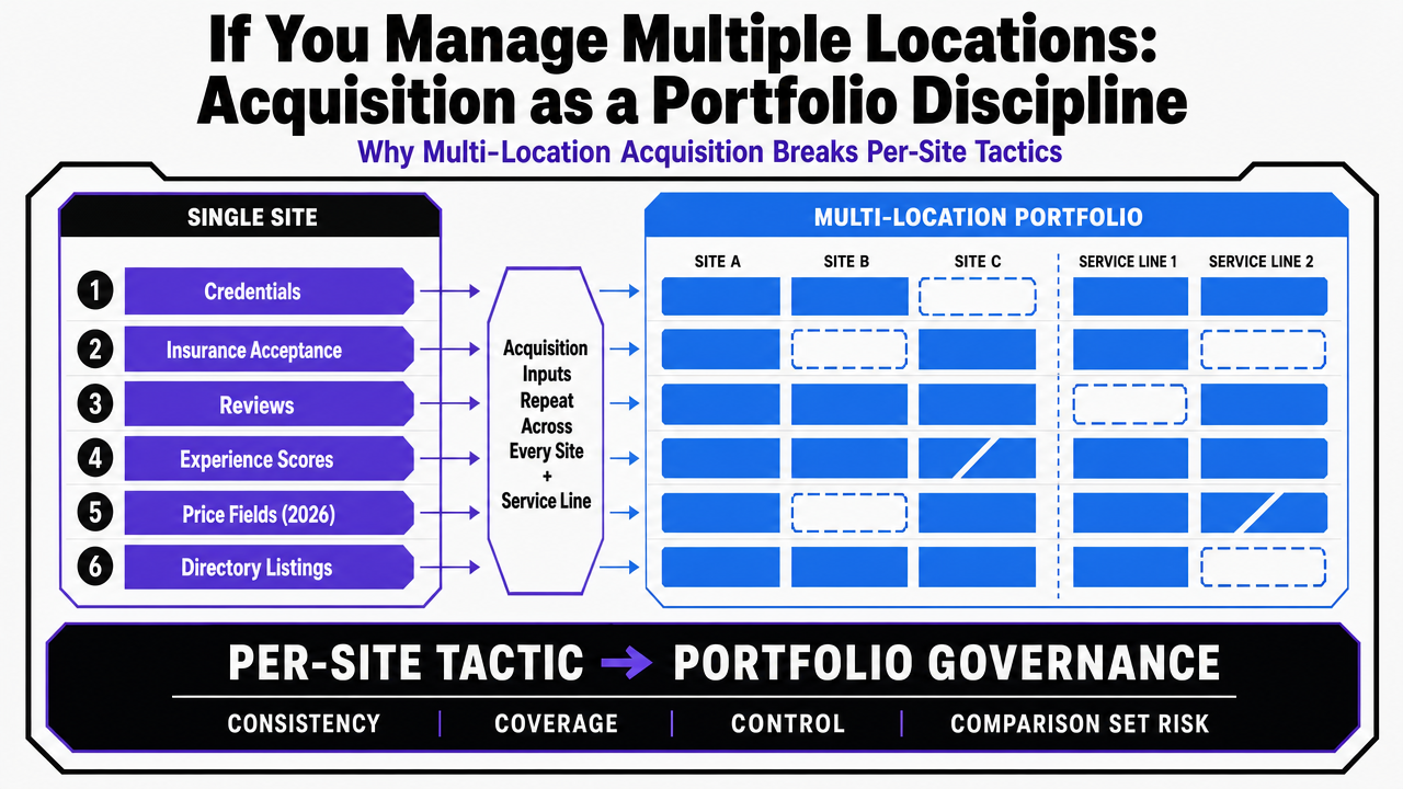 Translate the article's single-site vs multi-site comparison table into a clear visual reference for the six acquisition inputs