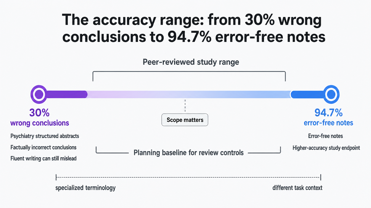 Visualize the bracketed accuracy range from the two peer-reviewed studies cited in this section to make the operational planning range concrete