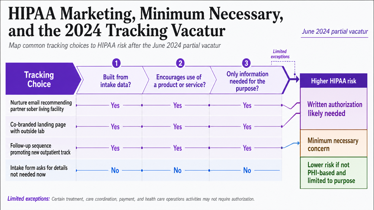 Help readers map common tracking choices against HIPAA risk levels after the June 2024 partial vacatur, directly supporting the section's architectural guidance