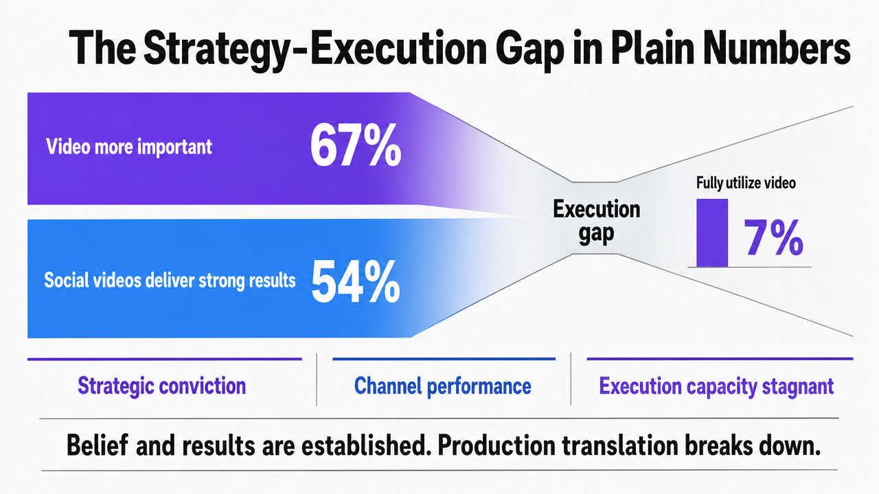 Visualize the stark gap between video's perceived importance and actual utilization, which is the central evidence of the section