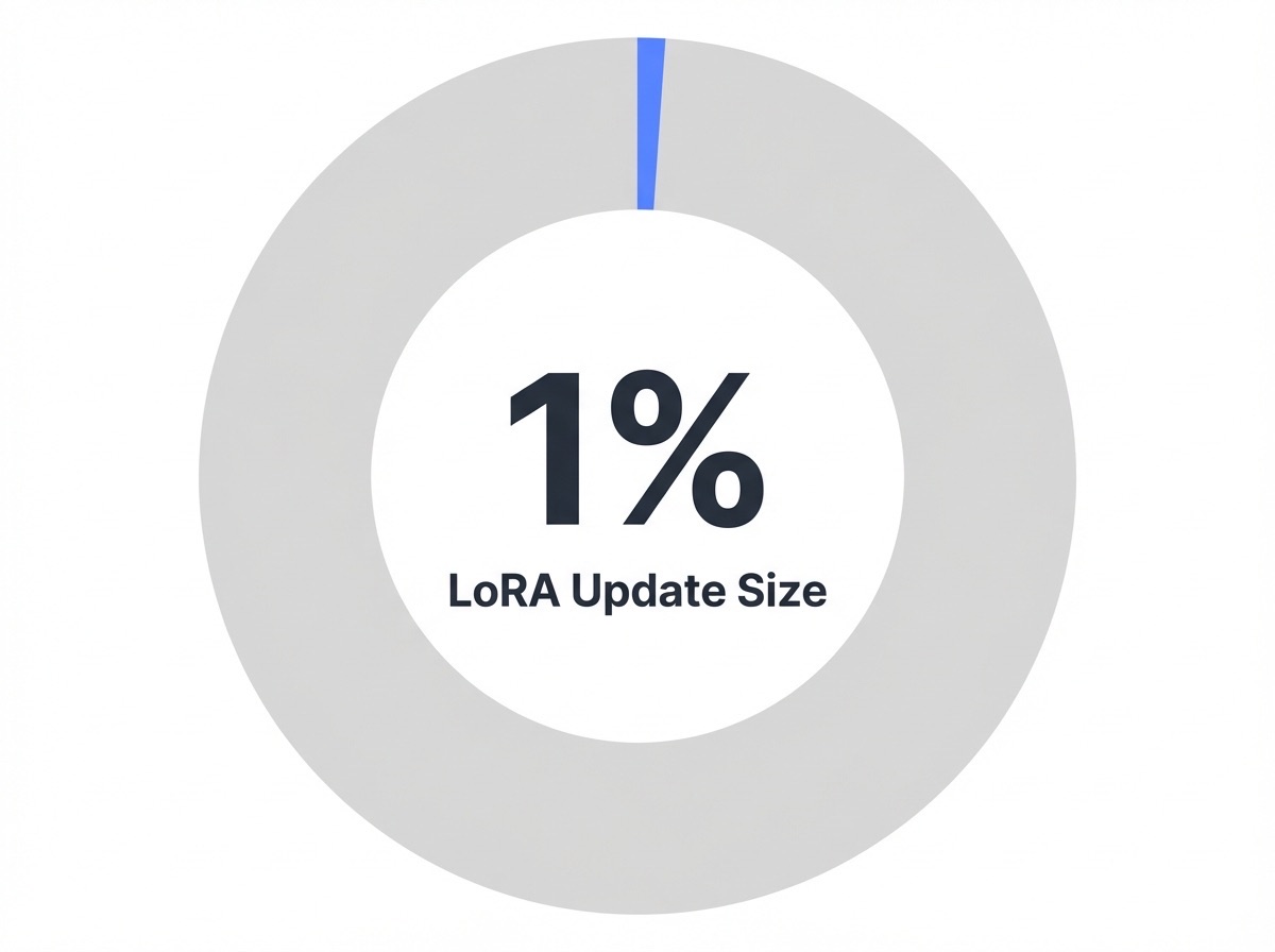 Infographic showing Parameter Update Size in LoRA Fine-Tuning: 1%