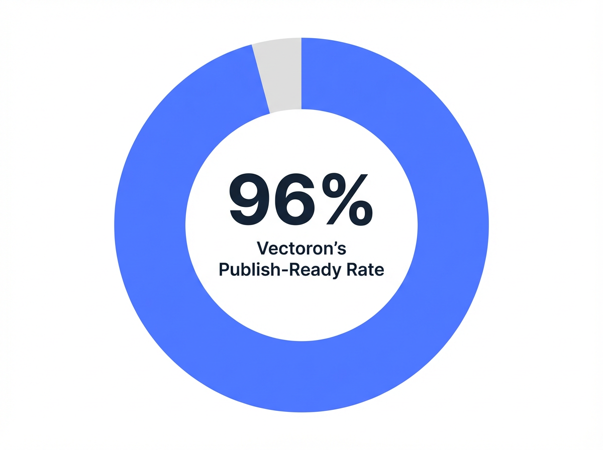 Infographic showing Vectoron's Publish-Ready Rate: 96%