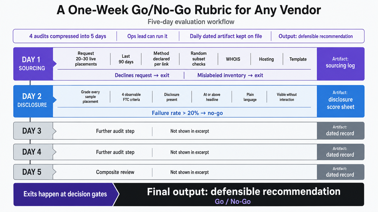 Visualize the five-day evaluation workflow described in the section, since it explicitly outlines a sequential process with named daily artifacts and decision gates