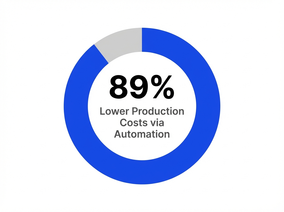 Infographic showing Reduction in Production Costs with Automation: 89%